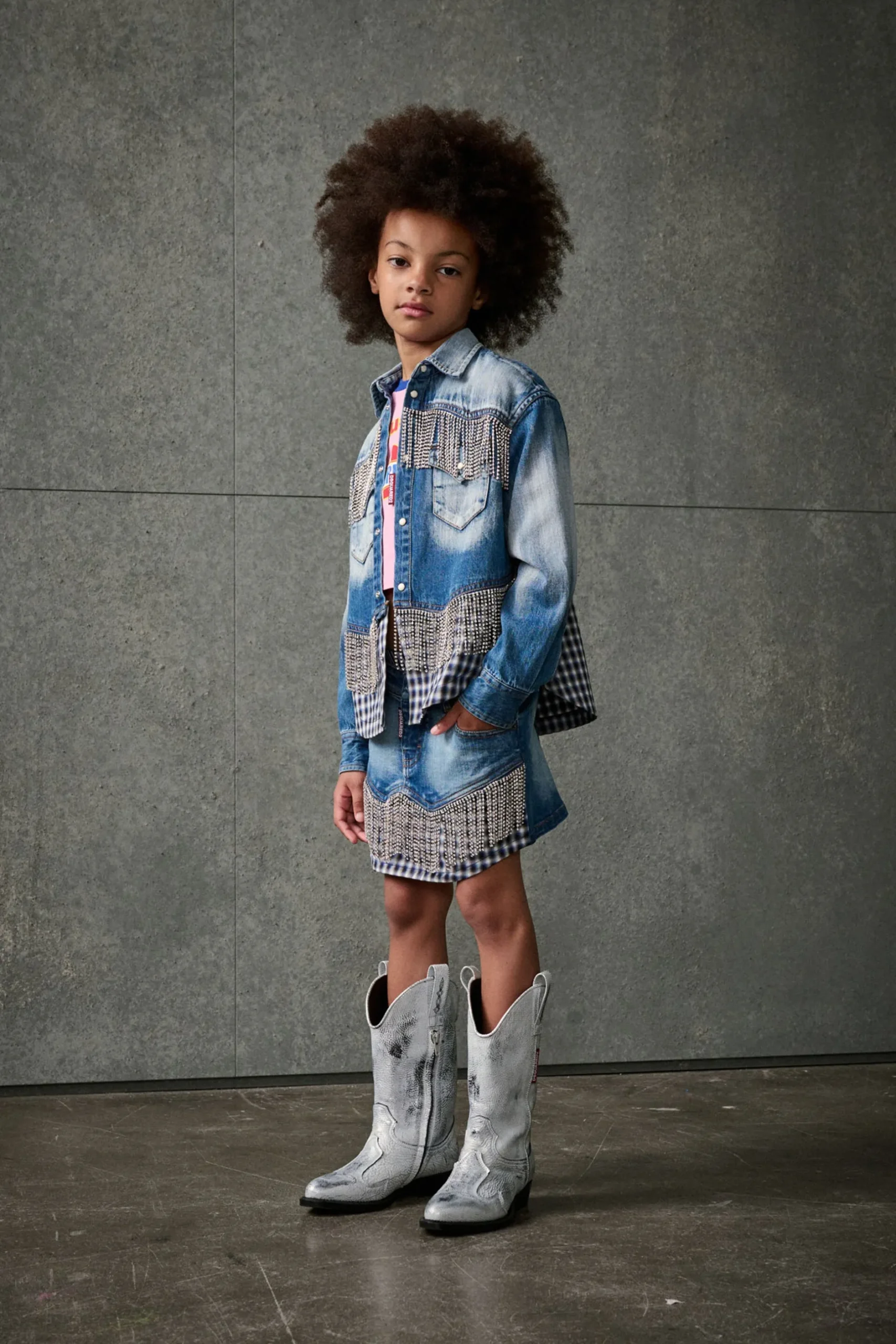 DSQUARED2 Camicia in denim con frange in cristalli | Bambino Camicie | Denim-Mania