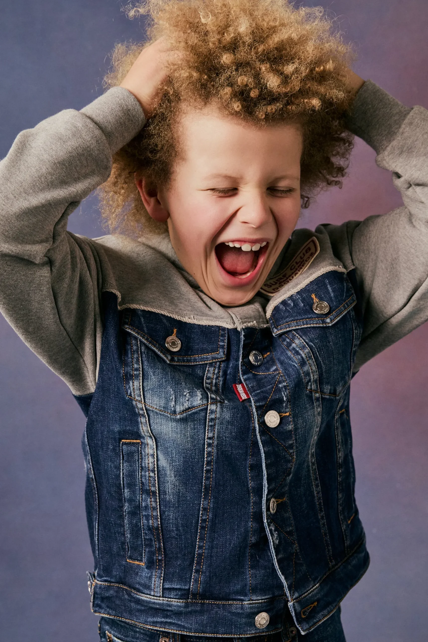 DSQUARED2 Felpa in denim e cotone con patch | Bambino Giacche E Cappotti | Denim-Mania
