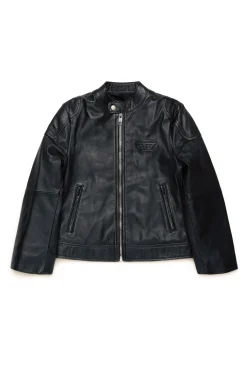 DIESEL Giacca biker in pelle con logo oval D | Bambino Giacche E Cappotti