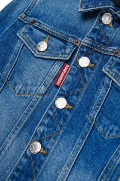 DSQUARED2 Giacca in denim blu medio con abrasioni | Bambino Giacche E Cappotti | Denim-Mania