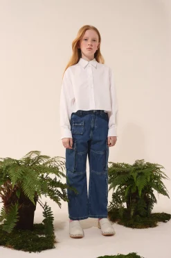MM6 MAISON MARGIELA Jeans cargo blu medio con Numeric logo | Bambino Jeans | Denim-Mania