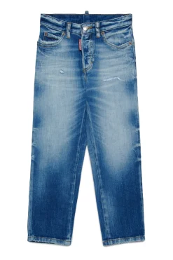 DSQUARED2 Jeans straight blu medio con rotture - Boss 10 | Bambino Jeans | Denim-Mania