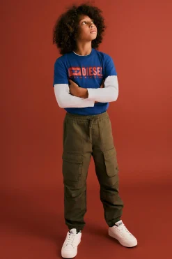 DIESEL Pantaloni cargo in gabardina con logo oval D | Bambino Pantaloni | Pantaloni