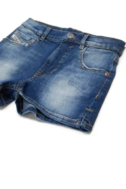 DIESEL Shorts in denim blu medio con strappi | Shorts