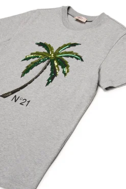 N°21 T-shirt con Palma in paillettes | T-Shirts
